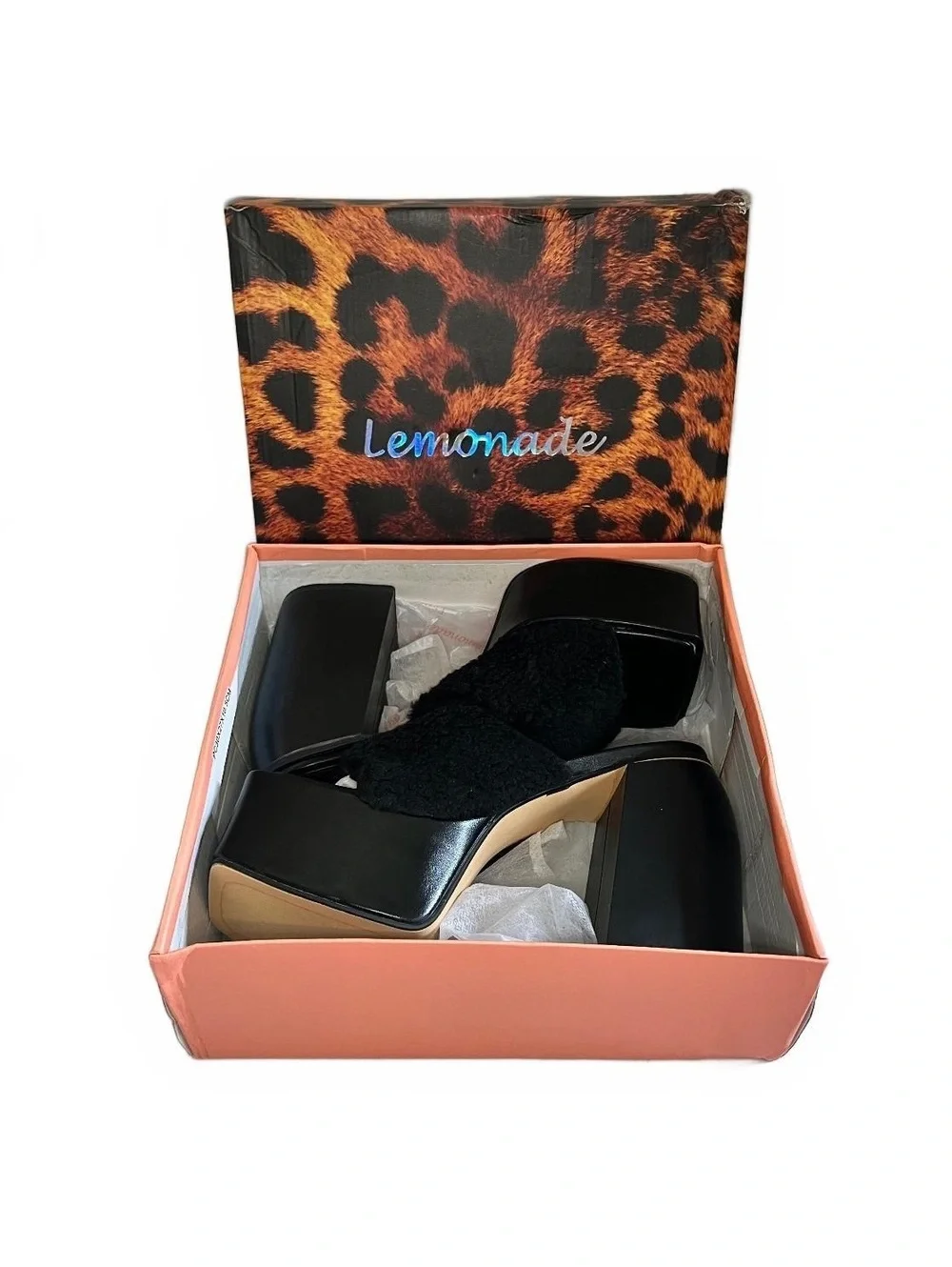 Dolls Kill Lemonade Plushy Black Platform Mules 8.5